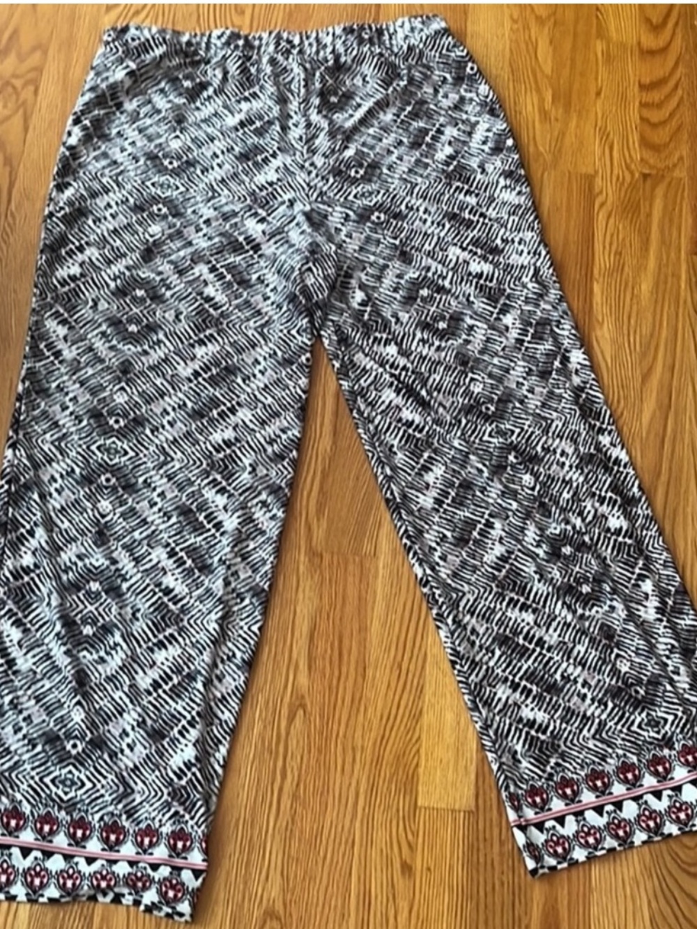 Kim Rogers Women’s XL Multi Black White Pink Boho Wide Leg Palazzo Pants in EUC